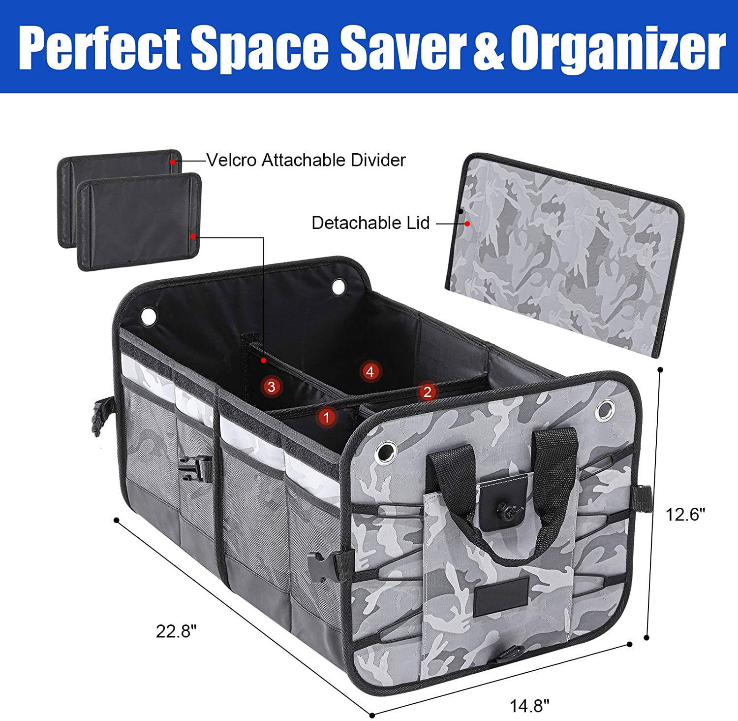 Detachable Car Trunk Organizer - 3 Compartment & Collapsible Design - Delicate Leather