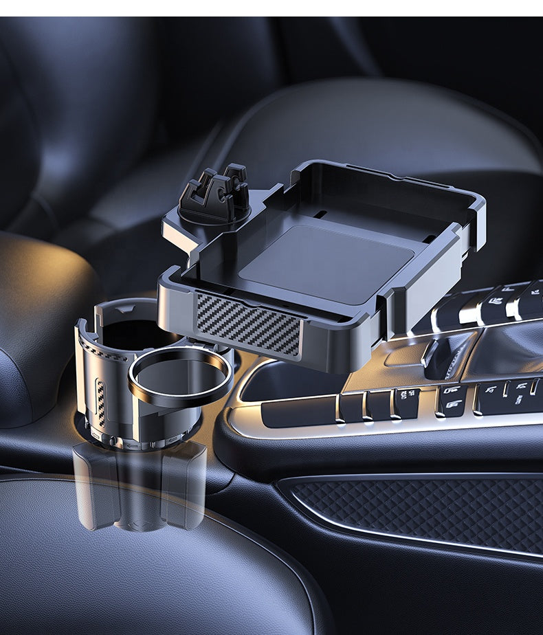 Car Cup Holder Tray - Adjustable Car Tray Table with Phone Slot and 360° Rotation Drink Holder, Custom fit for Car - Delicate Leather