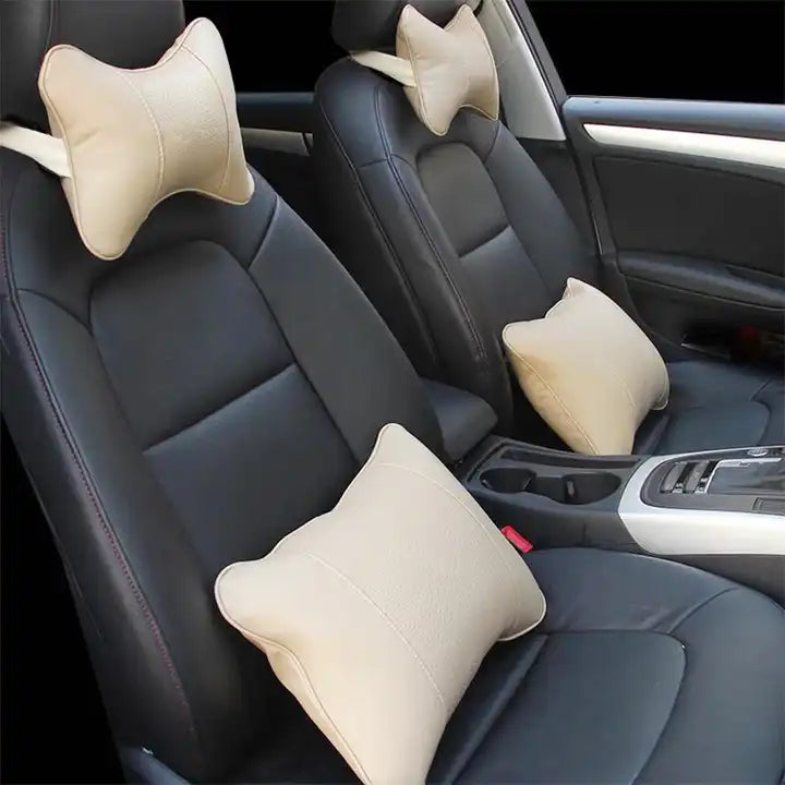 Car Sleep U-Shaped Cushion Headrest Neck Pillow with Leather Pad for Driver Seat Head Rest Support - Delicate Leather