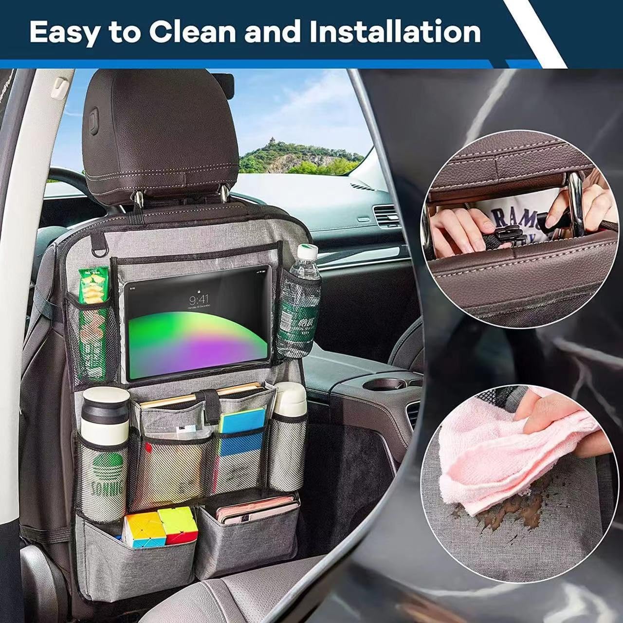 Backseat Car Organizer 2 Pack - Multifunctional Hanging Car Seat Storage with Tablet Holder, Custom Fit For Your Cars, Car Accessories - Delicate Leather