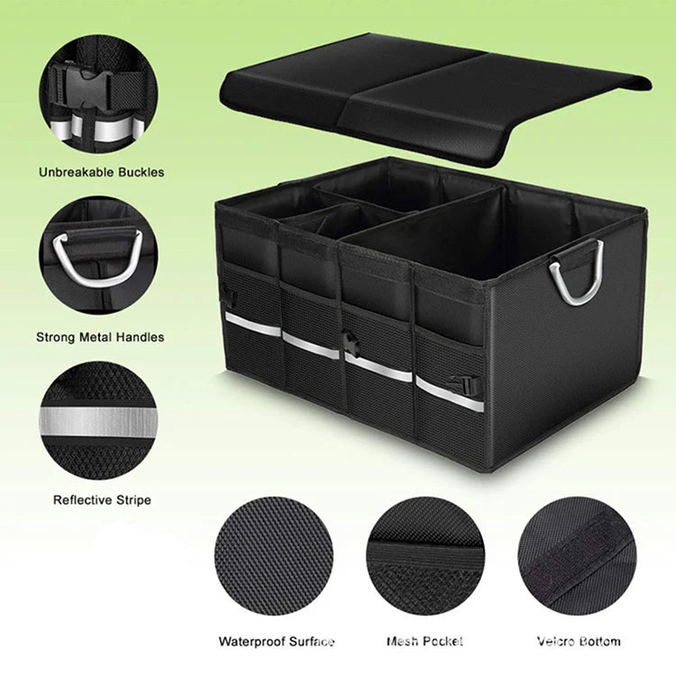 Waterproof Oxford Car Accessories Trunk Organizer: Versatile Foldable Car Travel Storage Bag - Delicate Leather
