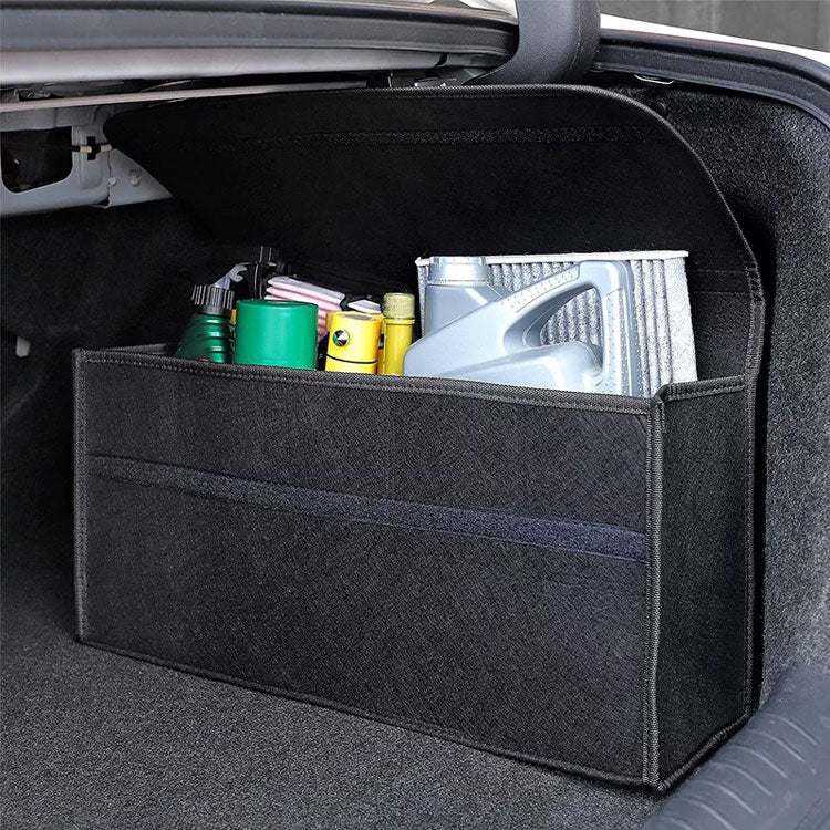 Black Large Anti-Slip Foldable Car Luggage Felt Storage Bag - Trunk Storage Box and Tool Bag - Delicate Leather