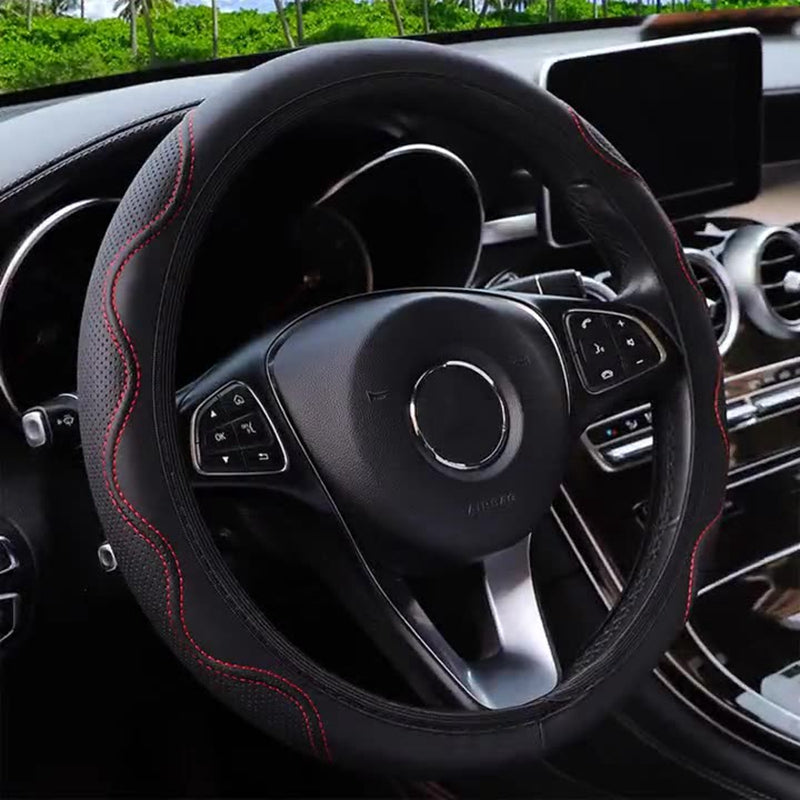 Premium Leather Car Steering Wheel Cover Non-Slip Auto Vehicle Wheel Cover