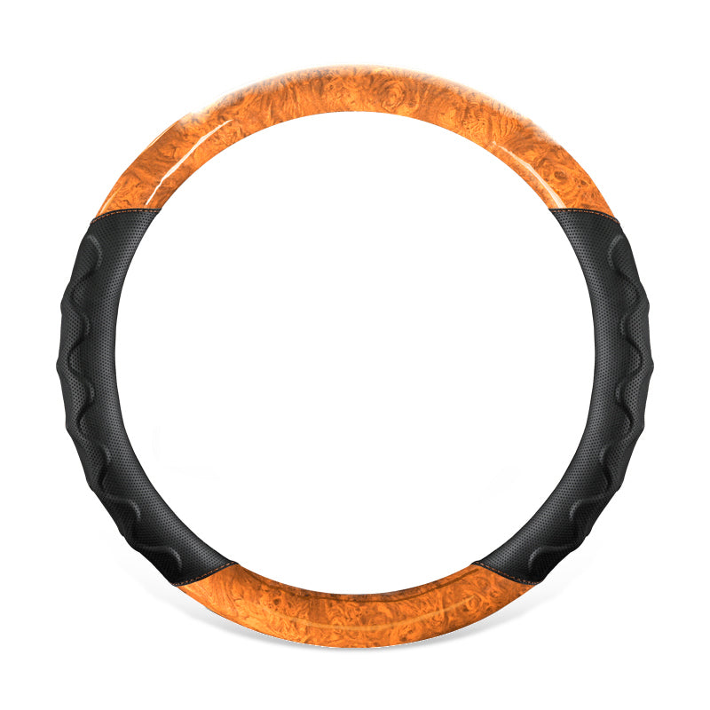 Four Seasons General Steering Wheel Cover Auto Interior Fur Anti-Slip Sweat-Absorbent Breathable Wood Steering Wheel Cover - Delicate Leather