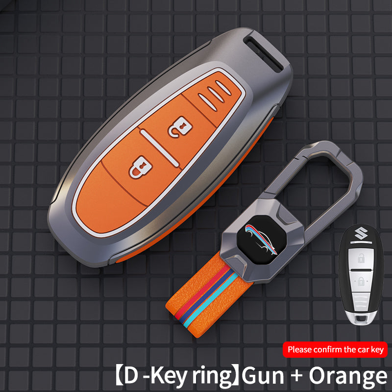 Car Key Case Full Cover Fob - Zinc Alloy Smart Leather Metal Key Cover for Car - Delicate Leather