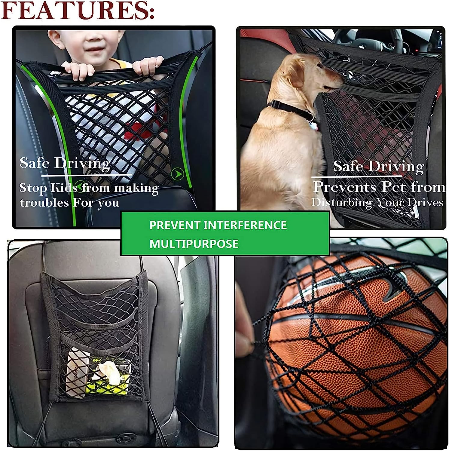 Multifunctional Car Seat Organizer - Net Pocket Back Net Bag Mesh Organizer Handbag Holder - Delicate Leather