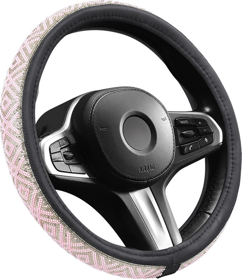 Bling Bling Universal Custom 15 Inch Luxury Rhinestone Diamond Leather Car Steering Wheel Cover for Women and Girls - Delicate Leather