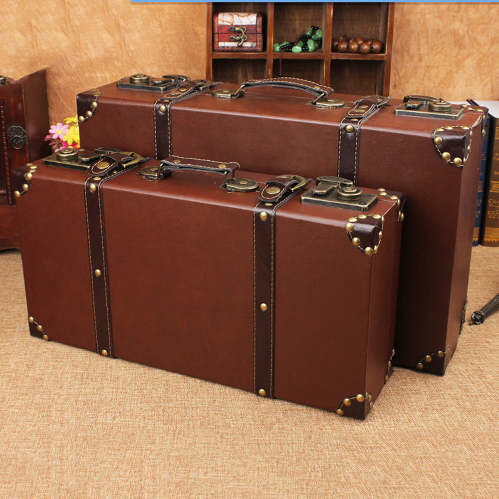In Stock Vintage Leather Handmade Retro Classical Luggage Old Box Steamer Trunk Suitcase - Delicate Leather