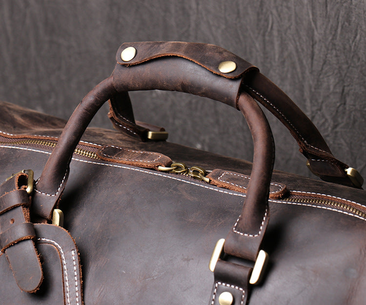 Brown Vintage Leather Duffle Bag with Shoe Compartment - New Design Travel or Overnight Bag for Men and Women - Delicate Leather