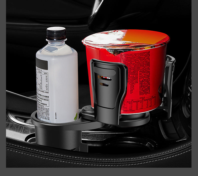 Swivel Base Double Cup Holder - Adjustable 2 in 1 Multifunctional Car Cup Holder, Custom fit for Car - Delicate Leather