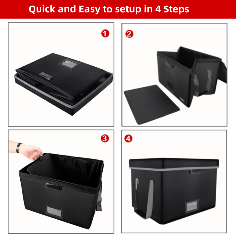 Fireproof File Lock Box with Lift-Off Lid - Collapsible Portable Document Storage Organizer - Delicate Leather