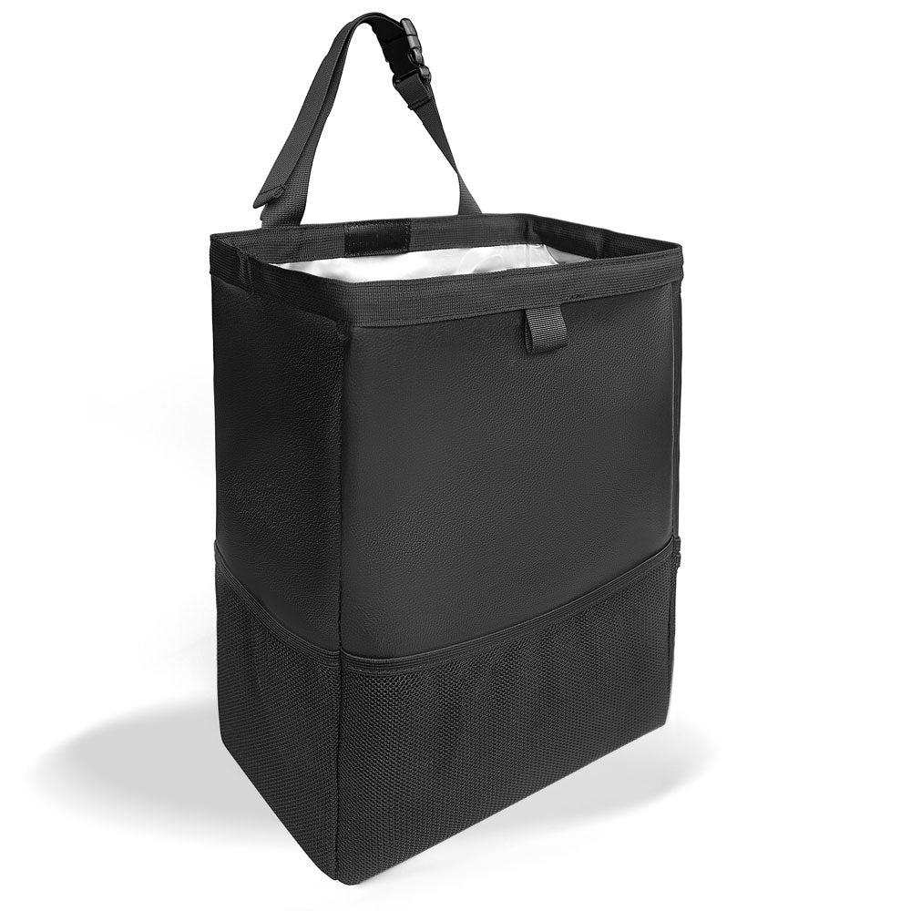 Luxury Foldable Leather Auto Garbage Bag - Hanging Headrest Large Car Trash Can for Backseat, Car Accessories - Delicate Leather