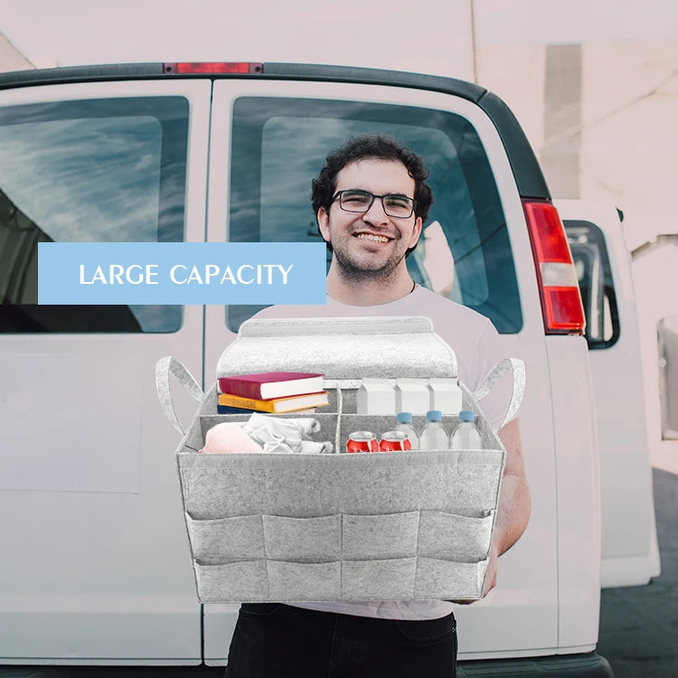 Foldable Large Car Trunk Organizer with Rear Compartment and Protective Cover - Delicate Leather