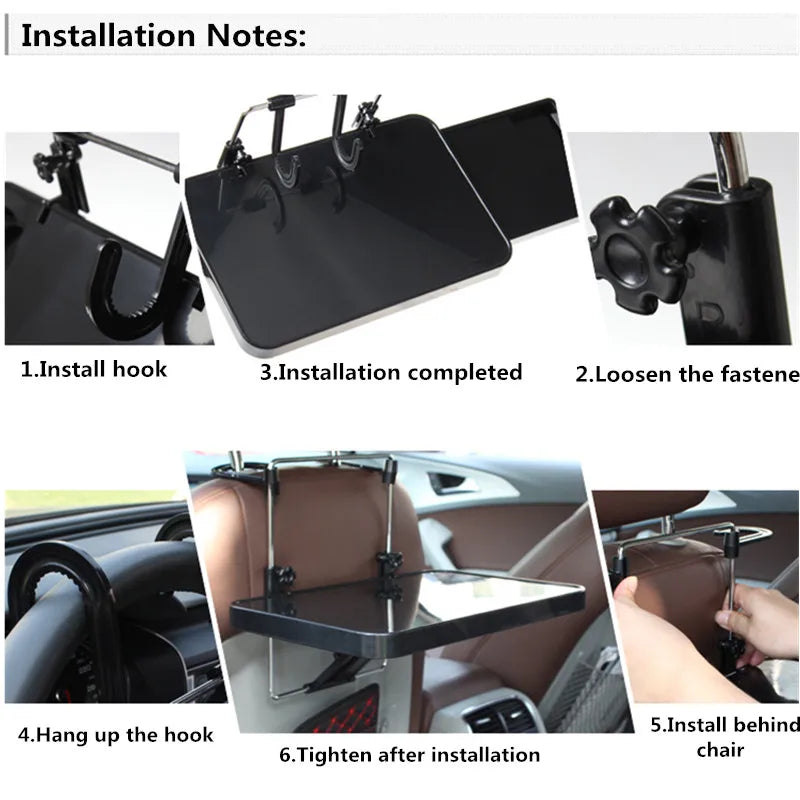 Foldable Car Computer Rack with Drawer Shelf - Steering Wheel and Seat Back Laptop Tray & Food Drink Holder Stand - Delicate Leather