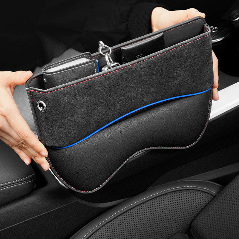 Car Seat Gap Filler Organizer, Custom For All Cars, Car Back Seat Cushion Organizer - Seat Gap Filler with USB Fast Charger and Storage Box - Delicate Leather
