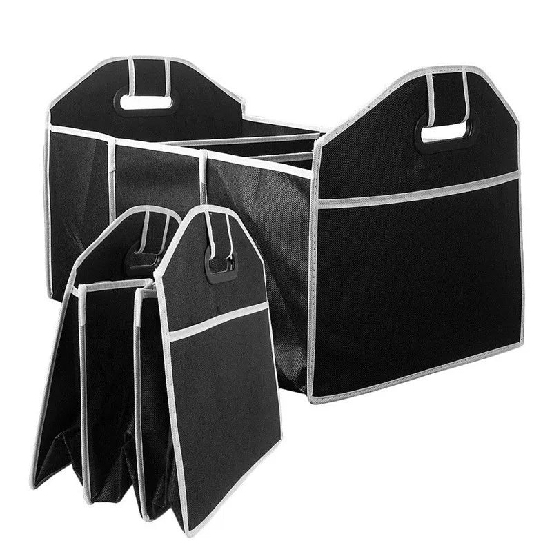 Car Trunk Storage Box - Extra Large Collapsible Organizer with 3 Compartments - Delicate Leather