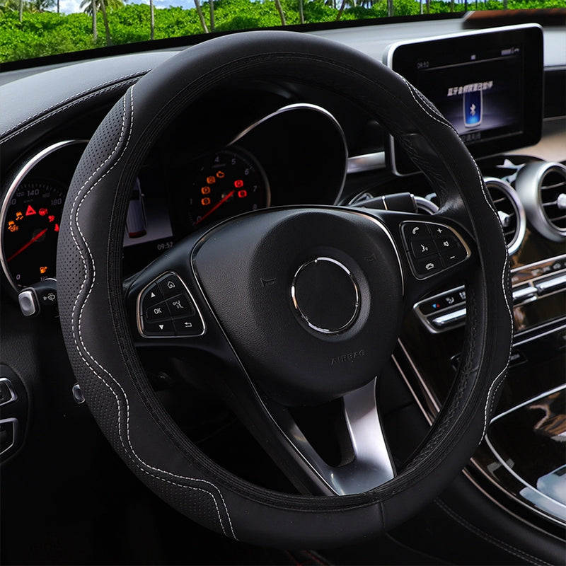 Premium Leather Car Steering Wheel Cover Non-Slip Auto Vehicle Wheel Cover