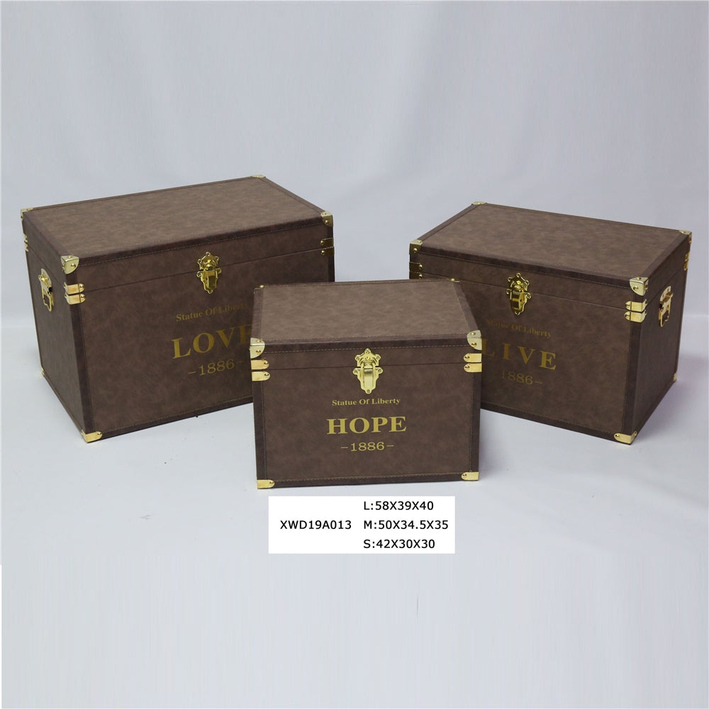 Small Vintage Leather Storage Drawer Trunk - Set Of 3 - Delicate Leather