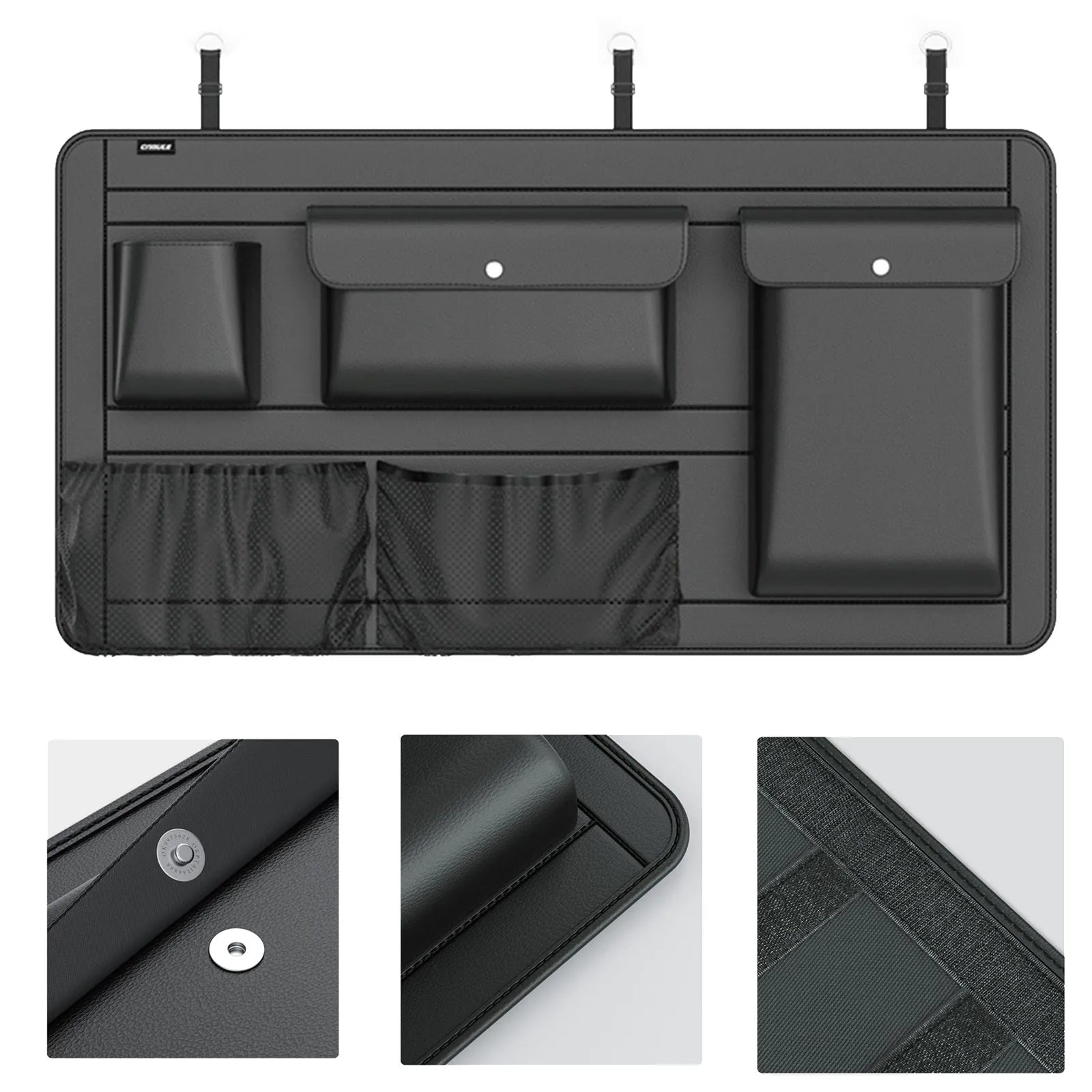 Car Backseat Storage 5 Bag Trunk Organizer Multi-use PU Leather Car Seat Back Organizers Hanging Bag Protector Pad Black PU Leather - Delicate Leather