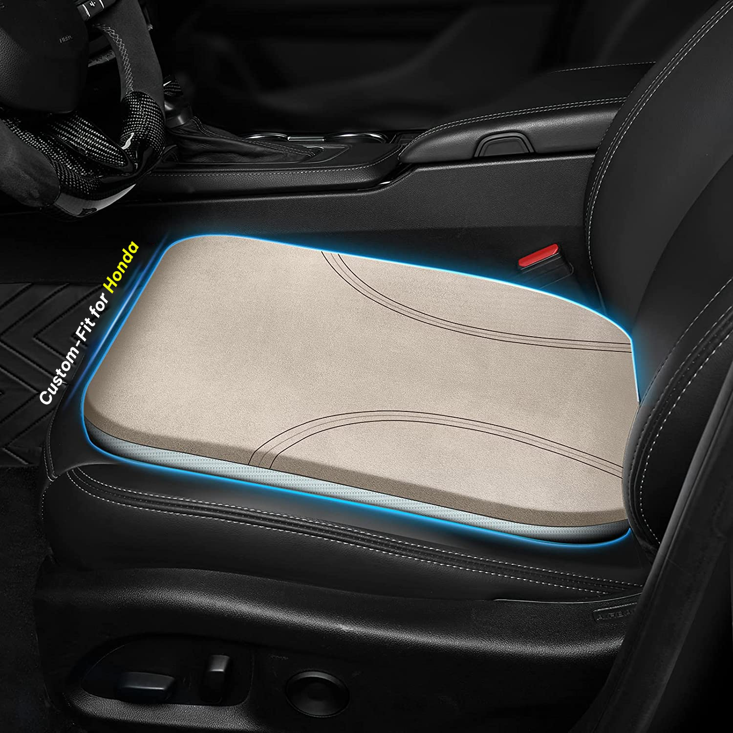 Delicate Leather Car Seat Cushion – Custom Fit for Honda, Memory Foam Height Booster for Car & Office - Delicate Leather