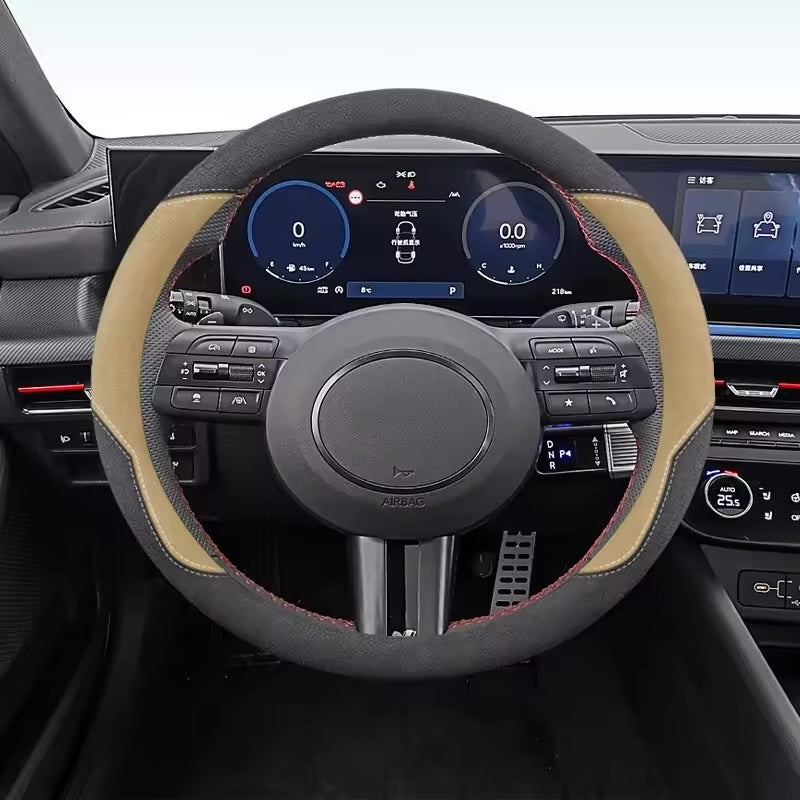Luxury Suede Steering Wheel Cover – Universal Anti-Slip 15-Inch All-Season Grip - Delicate Leather