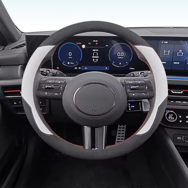 Luxury Suede Steering Wheel Cover – Universal Anti-Slip 15-Inch All-Season Grip - Delicate Leather