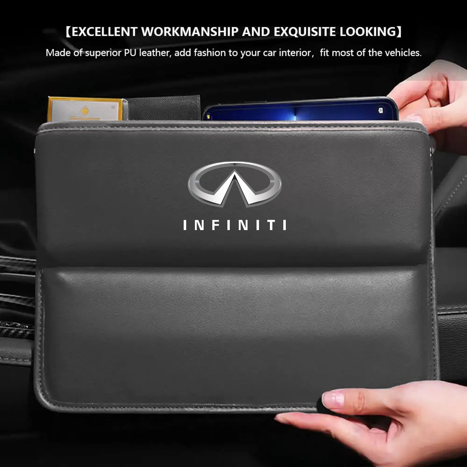 Car Seat Gap Filler Organizer, Custom Fir For Your Cars, Multifunctional PU Leather Console Side Pocket Organizer for Cellphones, Cards, Wallets, Keys - Delicate Leather