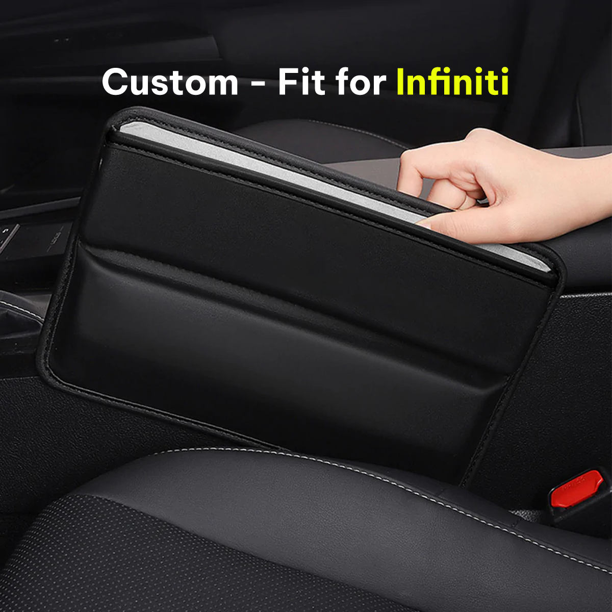 Car Seat Gap Filler Organizer, Custom-Fit For Infiniti, Multifunctional PU Leather Console Side Pocket Organizer for Cellphones, Cards, Wallets, Keys DLIN226 - Delicate Leather