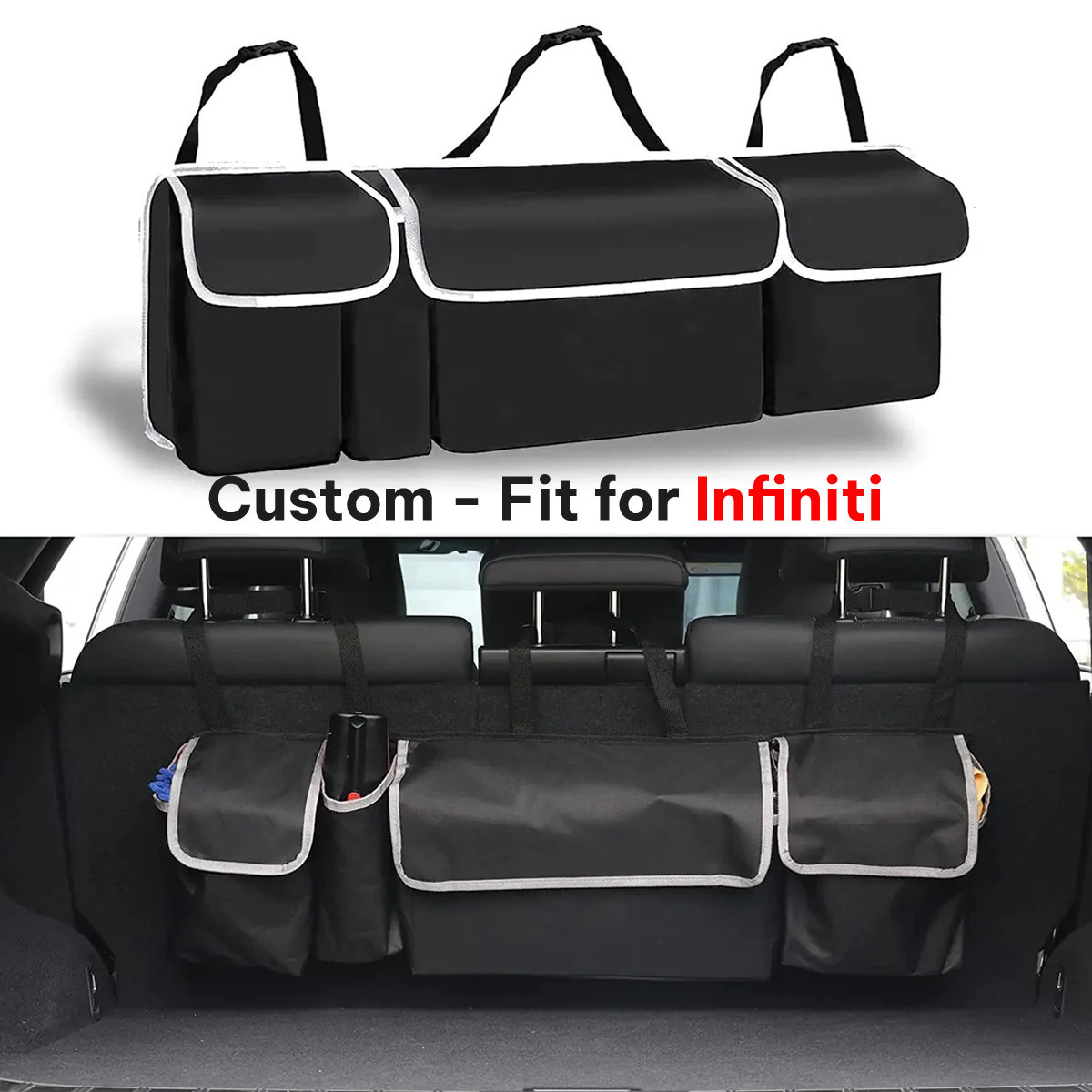 Car Trunk Hanging Organizer, Custom-Fit For Infiniti, Foldable Car Trunk Organizer Maximizing Your Trunk Space DLIN239 - Delicate Leather