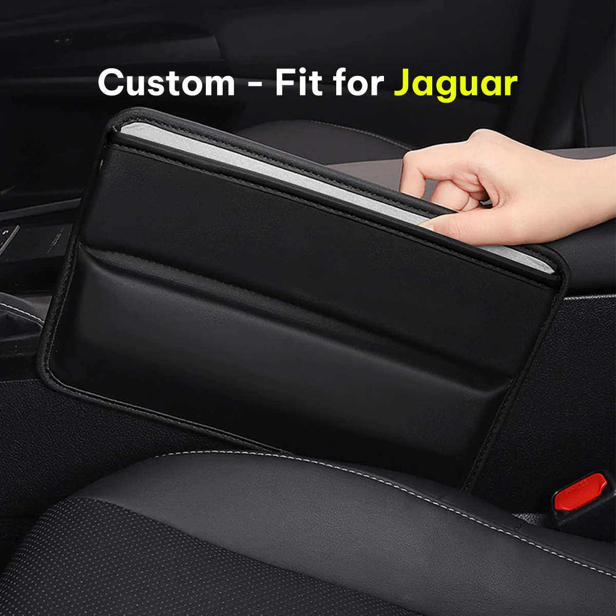 Car Seat Gap Filler Organizer, Custom-Fit For Jaguar, Multifunctional PU Leather Console Side Pocket Organizer for Cellphones, Cards, Wallets, Keys DLJG226 - Delicate Leather