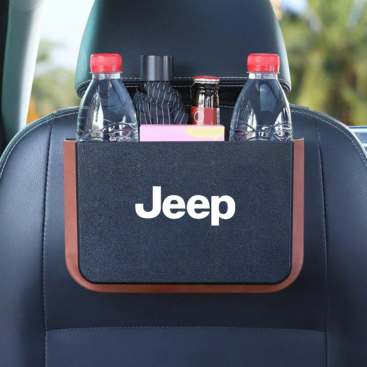 Hanging Waterproof Car Trash can-Foldable, Custom For Your Cars, Waterproof, and Equipped with Cup Holders and Trays. Multi-Purpose, Car Accessories JE11992 - Delicate Leather