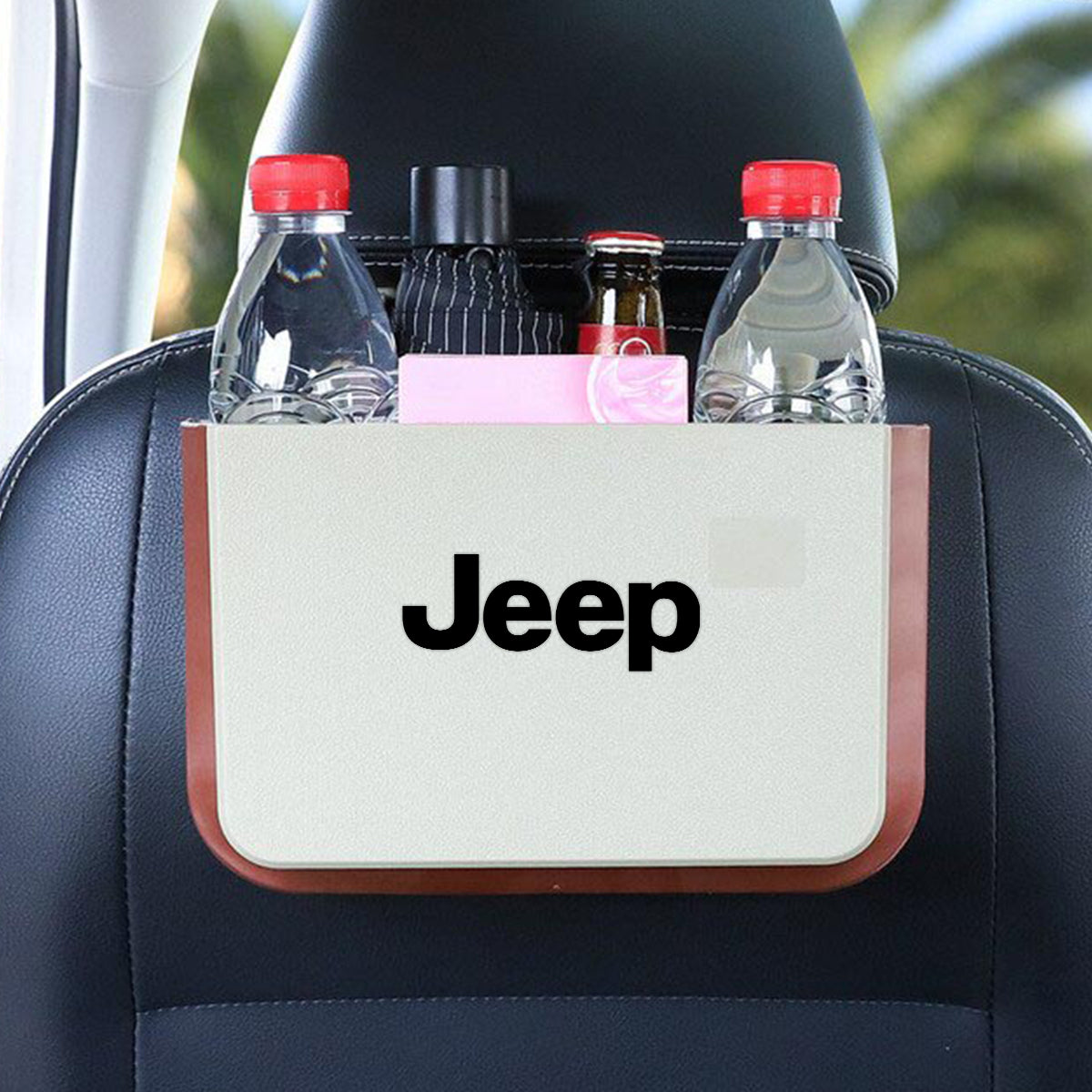 Hanging Waterproof Car Trash can-Foldable, Custom For Your Cars, Waterproof, and Equipped with Cup Holders and Trays. Multi-Purpose, Car Accessories JE11992 - Delicate Leather
