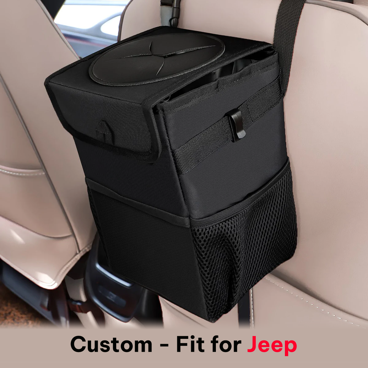 Waterproof Car Trash Can with Lid and Storage Pockets, Custom-Fit For Car, 100% Leak-Proof Car Organizer, Waterproof Car Garbage Can, Multipurpose Trash Bin for Car DLJE234