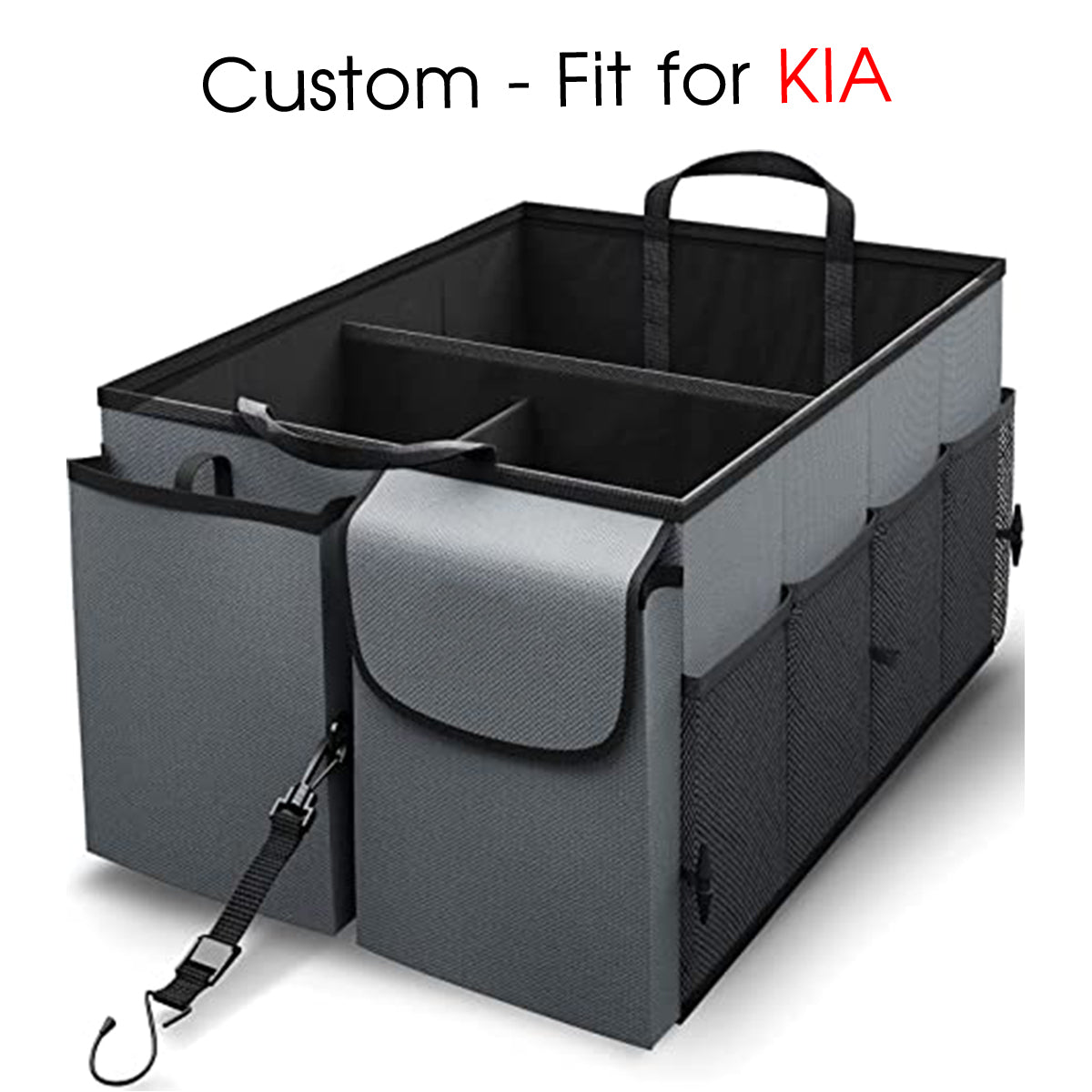 Car Trunk Organizer - Collapsible, Custom-Fit For KIA, Multi-Compartment Automotive SUV Car Organizer for Storage w/ Adjustable Straps - Car Accessories for Women and Men DLUE232 - Delicate Leather
