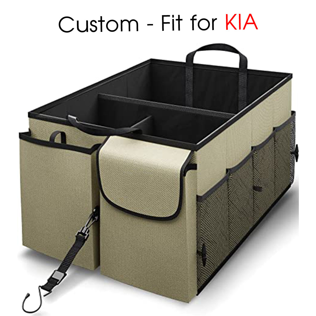 Car Trunk Organizer - Collapsible, Custom-Fit For KIA, Multi-Compartment Automotive SUV Car Organizer for Storage w/ Adjustable Straps - Car Accessories for Women and Men DLUE232 - Delicate Leather