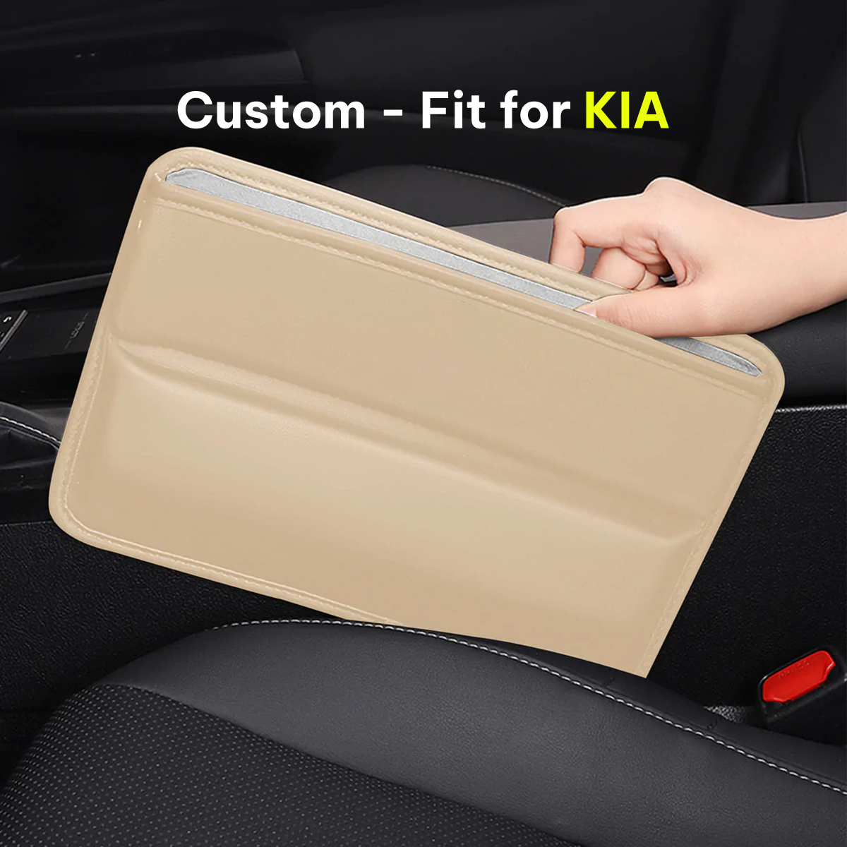 Car Seat Gap Filler Organizer, Custom-Fit For KIA, Multifunctional PU Leather Console Side Pocket Organizer for Cellphones, Cards, Wallets, Keys DLUE226 - Delicate Leather