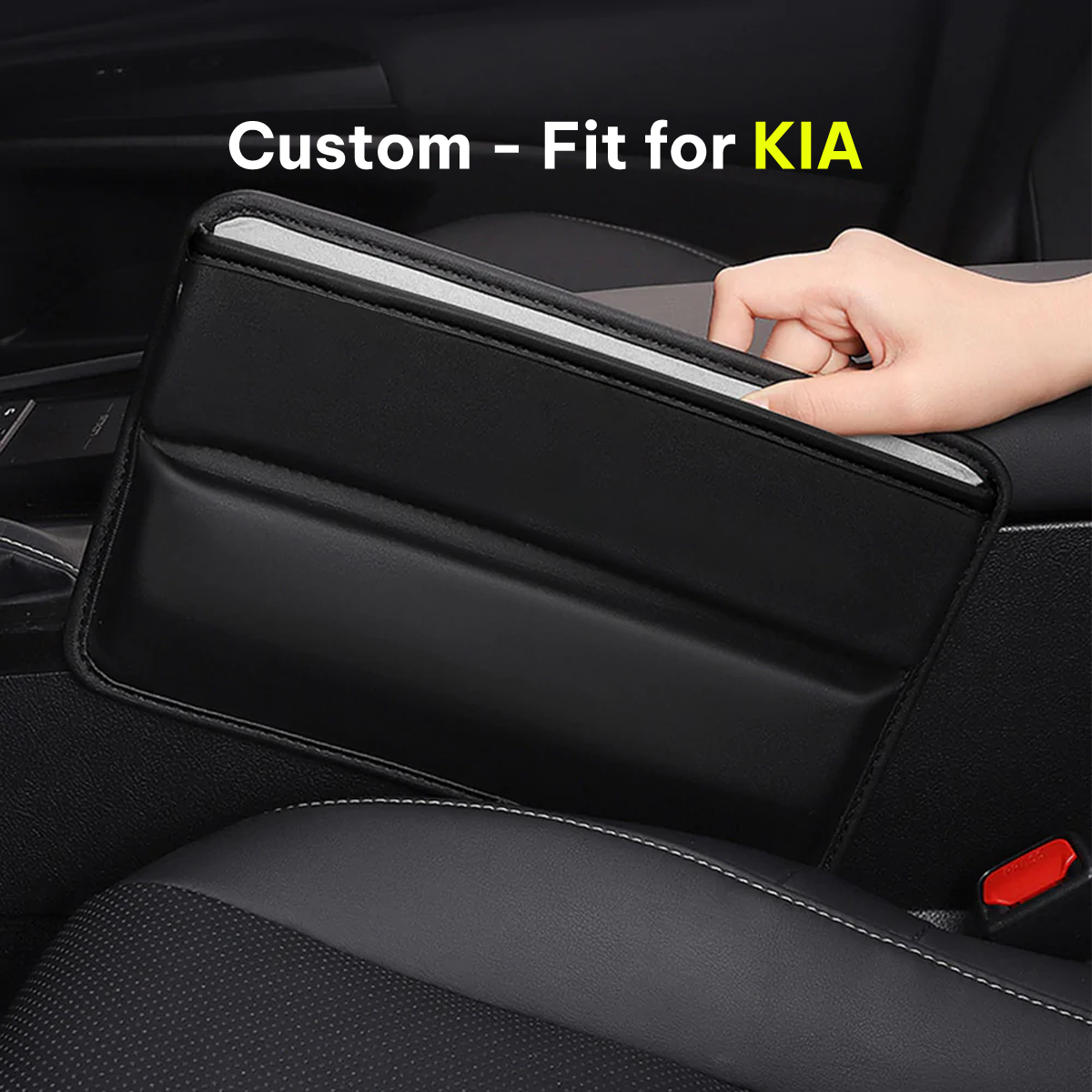 Car Seat Gap Filler Organizer, Custom-Fit For KIA, Multifunctional PU Leather Console Side Pocket Organizer for Cellphones, Cards, Wallets, Keys DLUE226 - Delicate Leather