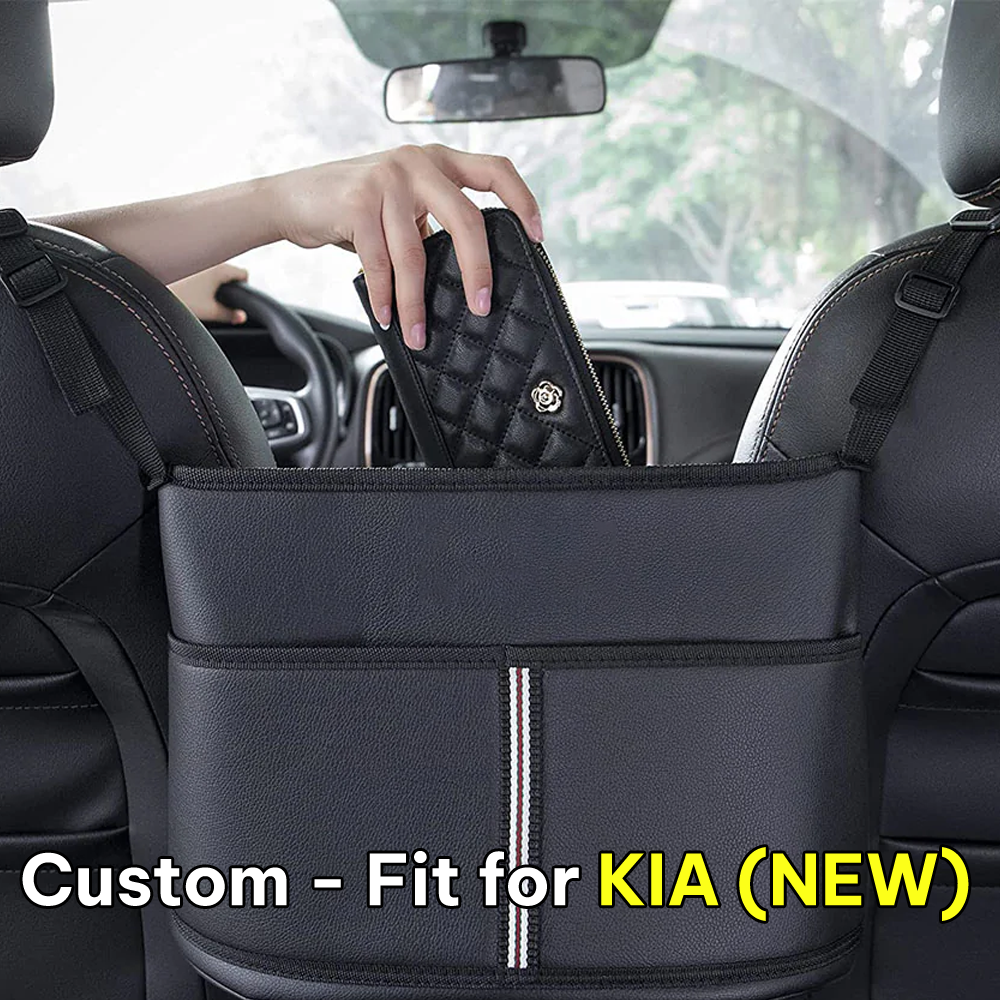 Car Purse Holder for Car Handbag Holder Between Seats Premium PU Leather, Custom Fit For KIA, Hanging Car Purse Storage Pocket Back Seat Pet Barrier DLUE223 - Delicate Leather