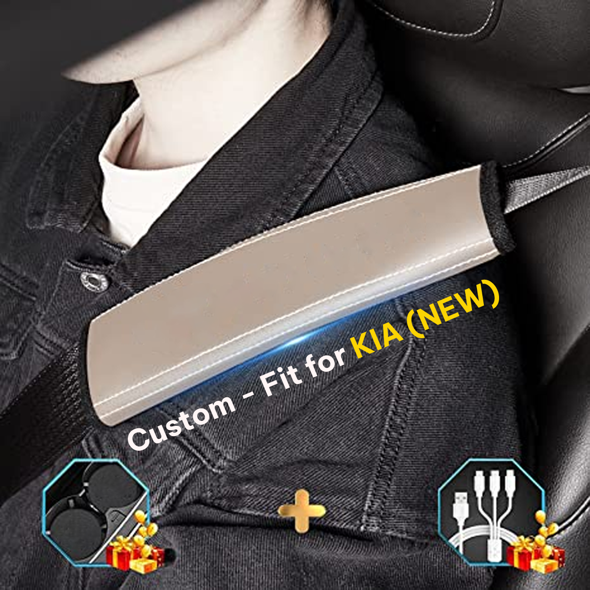 Car Seat Belt Covers (2PCS), Custom-Fit For KIA, Microfiber Leather Seat Belt Shoulder Pads for More Comfortable Driving, Car Accessories DLUE238 - Delicate Leather