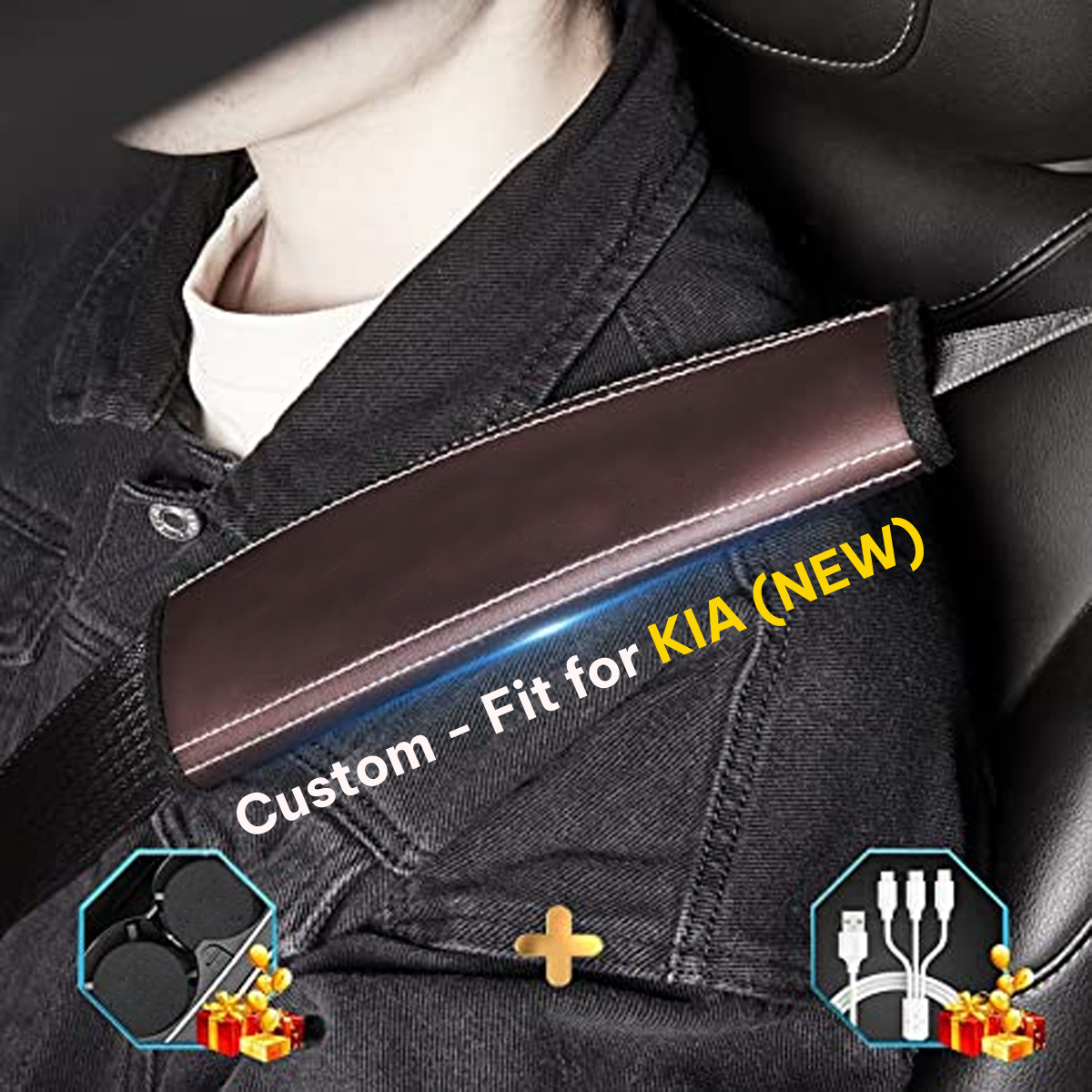 Car Seat Belt Covers (2PCS), Custom-Fit For KIA, Microfiber Leather Seat Belt Shoulder Pads for More Comfortable Driving, Car Accessories DLUE238 - Delicate Leather