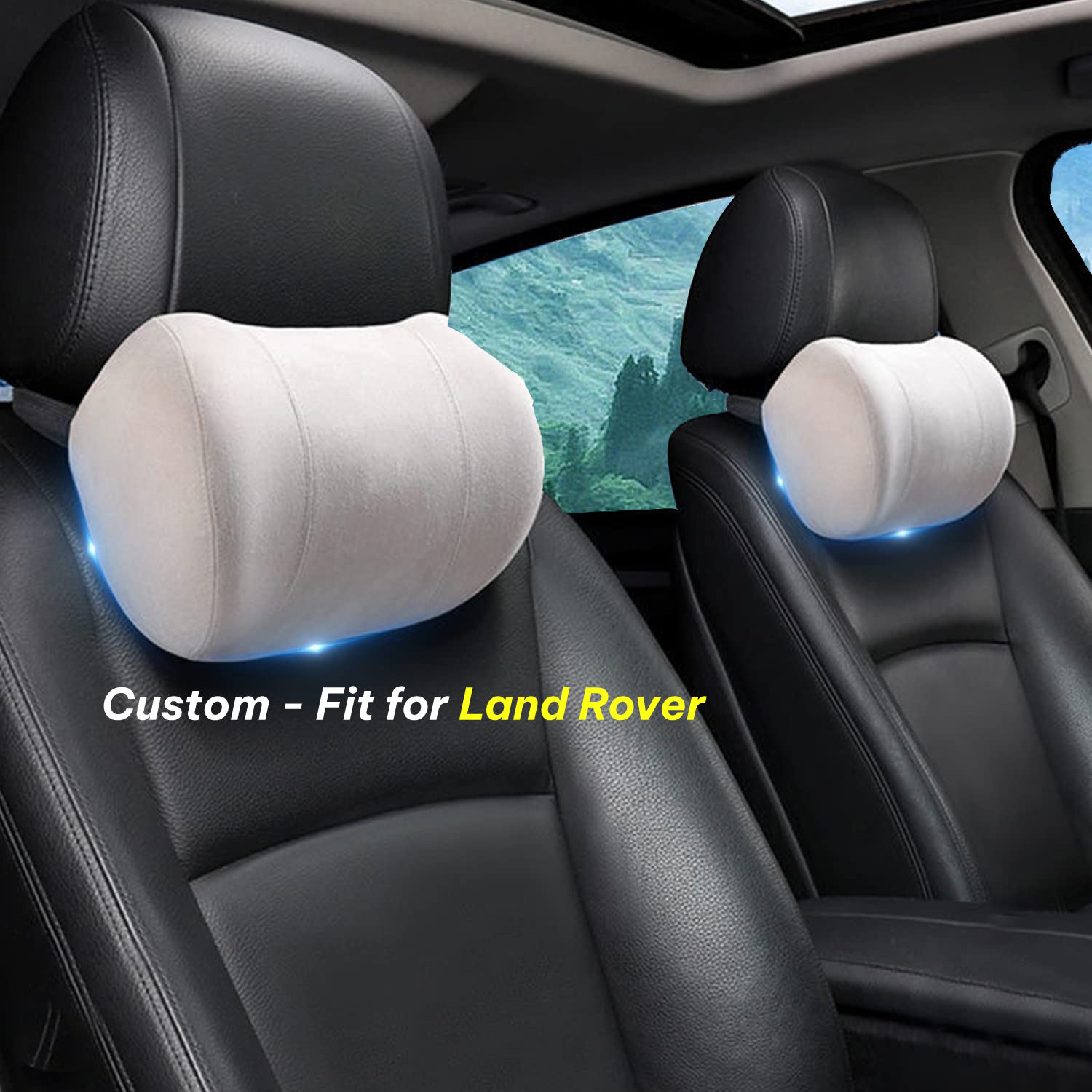 Car Headrest (2 PCS), Custom-Fit For Land Rover, Update Version Premium Memory Foam Car Neck Pillow DLLR227 - Delicate Leather