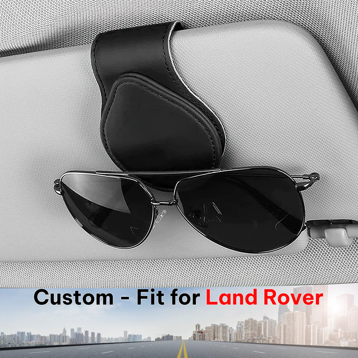 Car Sunglasses Holder, Custom-Fit For Land Rover, Magnetic Leather Glasses Frame 2024 Update DLLR230 - Delicate Leather