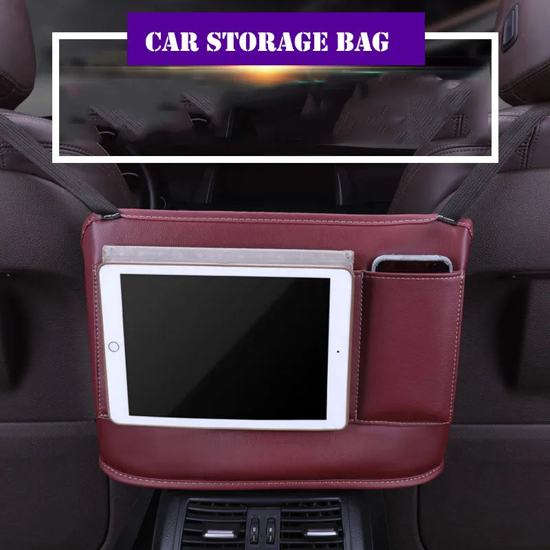 Leather Car Seat Handbag Holder - Large Capacity Storage Bag - Delicate Leather