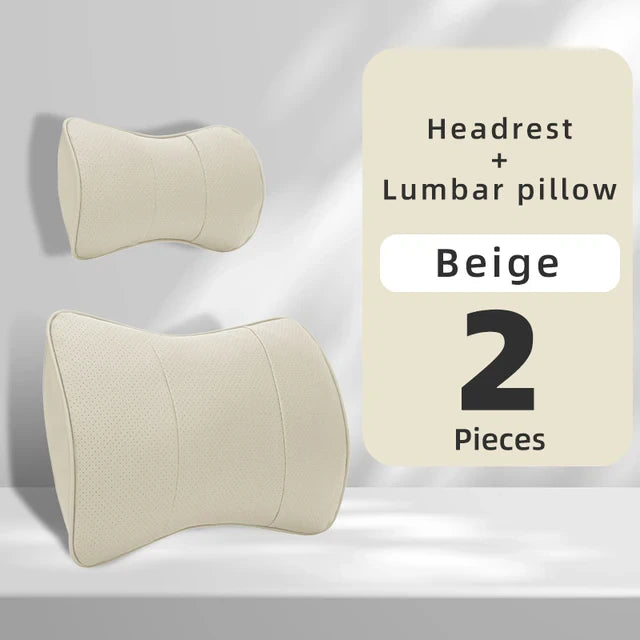 Premium Leather Fiber Car Seat Neck Pillow: Universal Headrest Lumbar Waist Cushion for All Car Models - Delicate Leather