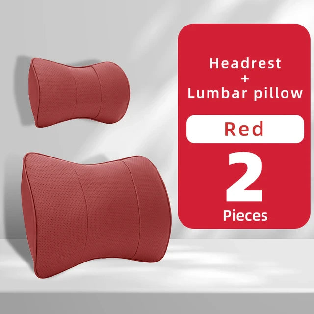 Premium Leather Fiber Car Seat Neck Pillow: Universal Headrest Lumbar Waist Cushion for All Car Models - Delicate Leather
