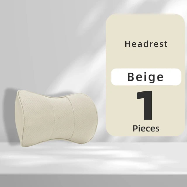 Premium Leather Fiber Car Seat Neck Pillow: Universal Headrest Lumbar Waist Cushion for All Car Models - Delicate Leather