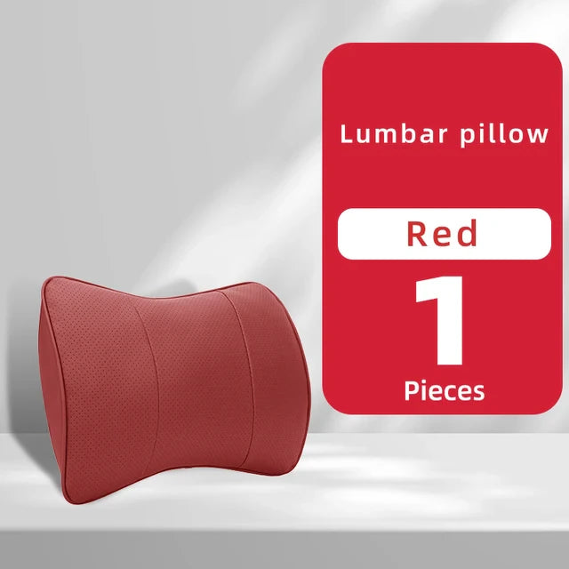 Premium Leather Fiber Car Seat Neck Pillow: Universal Headrest Lumbar Waist Cushion for All Car Models - Delicate Leather