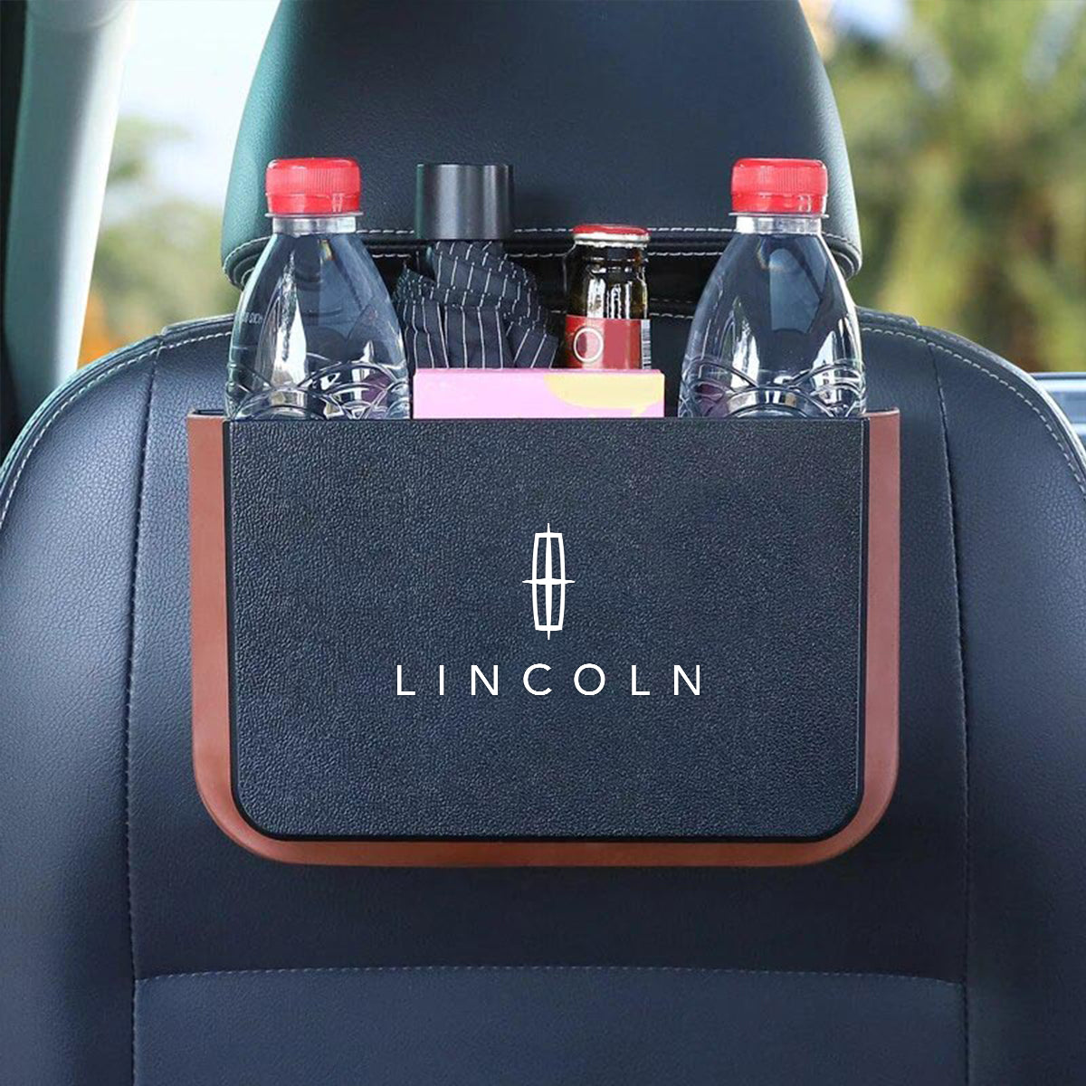 Hanging Waterproof Car Trash can-Foldable, Custom For Your Cars, Waterproof, and Equipped with Cup Holders and Trays. Multi-Purpose, Car Accessories LI11992 - Delicate Leather