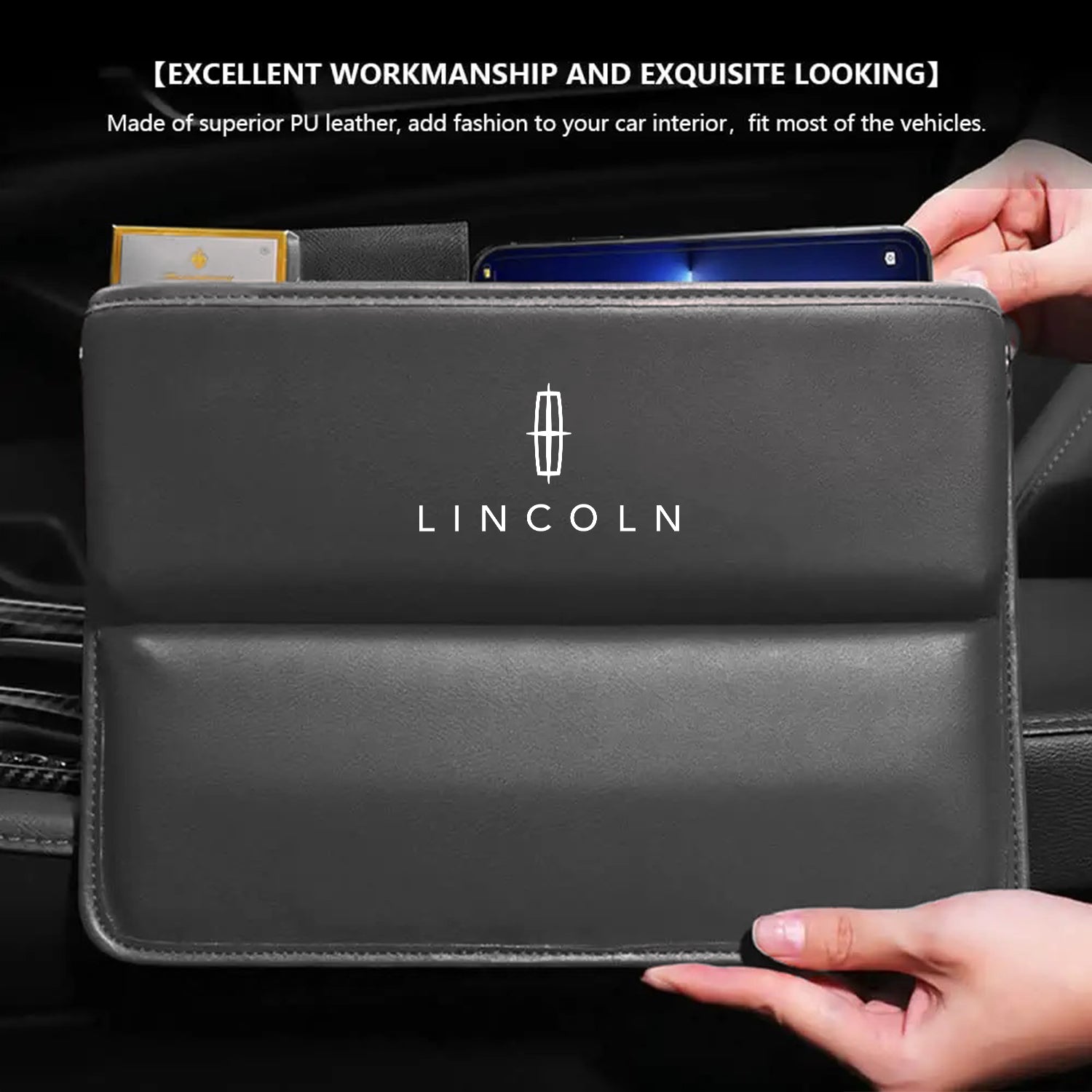 Car Seat Gap Filler Organizer, Custom Fir For Your Cars, Multifunctional PU Leather Console Side Pocket Organizer for Cellphones, Cards, Wallets, Keys - Delicate Leather
