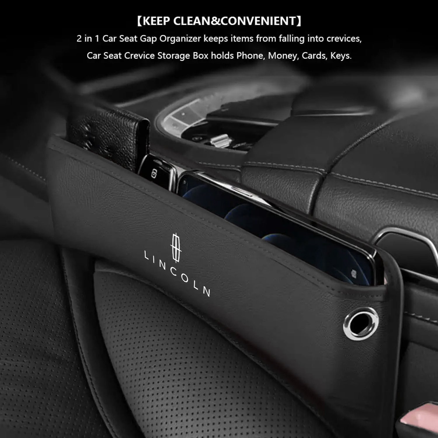 Car Seat Gap Filler Organizer, Custom Fir For Your Cars, Multifunctional PU Leather Console Side Pocket Organizer for Cellphones, Cards, Wallets, Keys - Delicate Leather